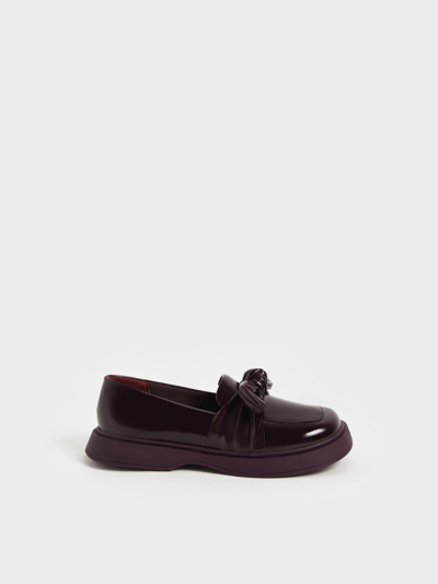 Charles & Keith Girls' Patent Bow Loafers In Maroon