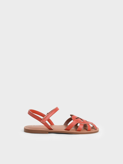 Charles & Keith Girls' Caged Ankle-strap Sandals In Orange