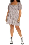 Bp. Shirred Puff Sleeve Cotton Prairie Dress In Ivory Seventies Flat Floral