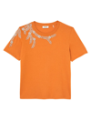 Sandro T-shirt With Embroidery And Rhinestones In Rust