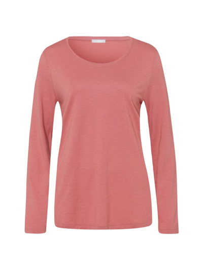 Hanro Cotton Seamless Long-sleeved Top In Sweet Pepper