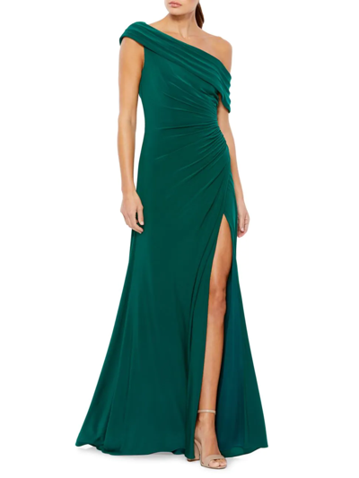 Mac Duggal Ieena Jersey Asymmetric Gown In Emerald