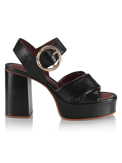 See By Chloé Lyna Leather Buckle Platform Sandals In Black