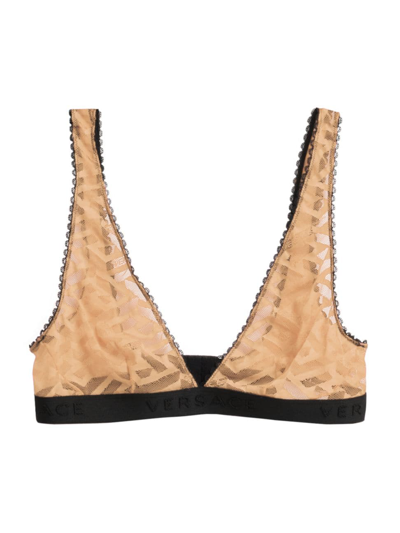 Versace Greca Signature Print Tulle Bralette In Nude