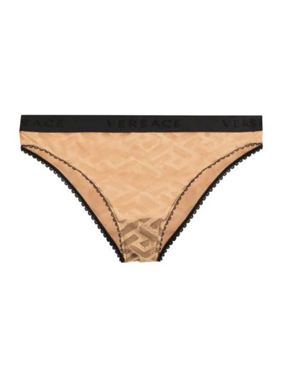 Versace Greca Signature Print Tulle Briefs In Nude