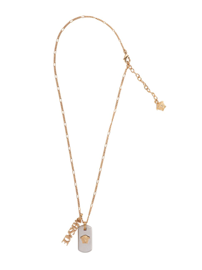 Versace Two-pendant Logo Necklace In  Gold Palladium