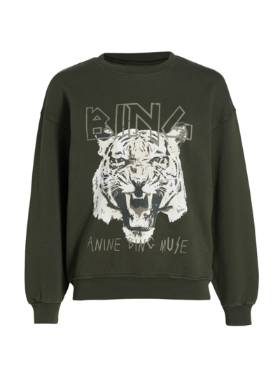 Anine Bing Tiger Graphic-print Organic Cotton Sweatshirt In Green