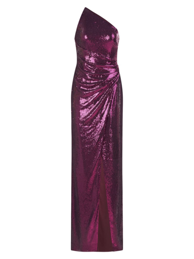 Halston Adriana One-shoulder Sequin Slit Gown In Pink