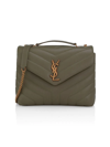 Saint Laurent Small Loulou Matelassé Leather Shoulder Bag In Grey Khaki