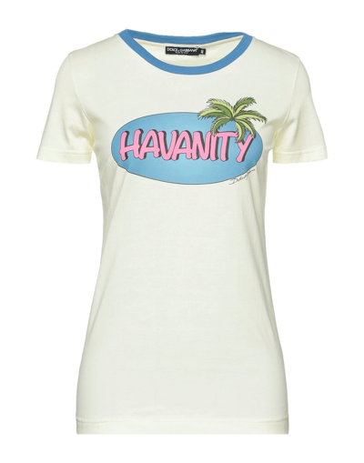 DOLCE & GABBANA DOLCE & GABBANA WOMAN T-SHIRT PASTEL YELLOW SIZE 14 COTTON