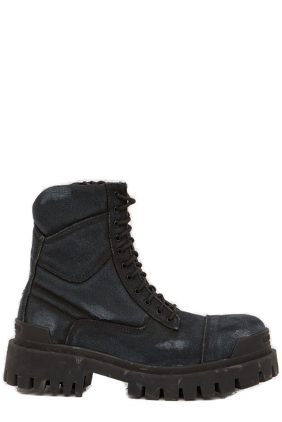 Balenciaga Worn-effect Combat Boots In Black