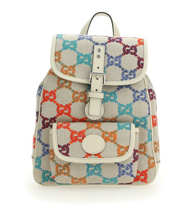 Gucci Kids' Gg Leather-trimmed Canvas Backpack In Multi/my.white/emer.