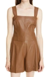 Vince Square Neck Leather Tank Top In Fawn-fawn