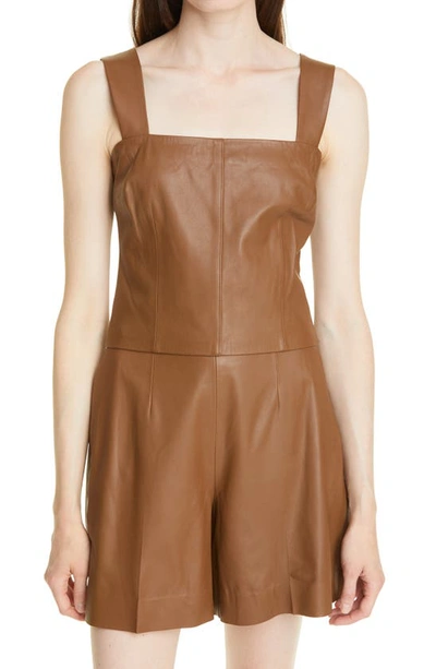 Vince Square Neck Leather Tank Top In Fawn-fawn