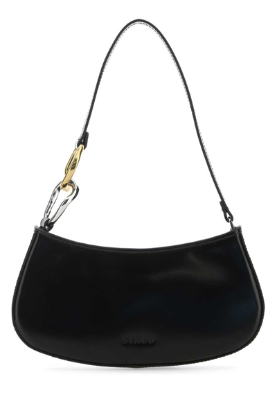 Staud Ollie Polished Leather Top Handle Bag In Black