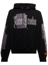 Heron Preston Black Color Blocks Hoodie In Jersey With Allover Gothic Logo Print And Patch Man In Black
