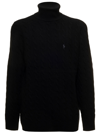 POLO RALPH LAUREN BLACK TURTLENECK IN CABLE WOOL AND CASHMERE KNIT WITH CONTRAST LOGO EMBROIDERY ON THE CHEST POLO RAL