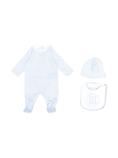 Balmain Blue Set Baby Boy In Bianco/celeste