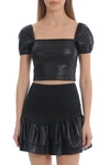 Avec Les Filles Women's Puff Sleeve Faux-leather Cropped Top In Black
