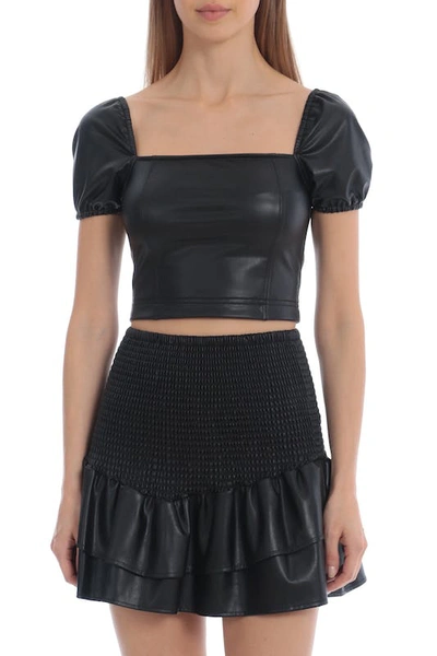 Avec Les Filles Women's Puff Sleeve Faux-leather Cropped Top In Black