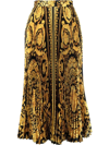 Versace Baroque Heritage Print Twill Pleated Midi Skirt In Yellow