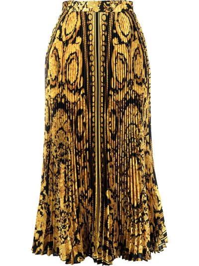 Versace Baroque Heritage Print Twill Pleated Midi Skirt In Multicolor