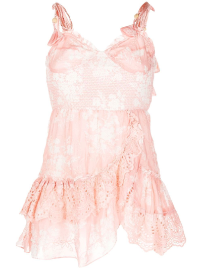 Loveshackfancy Crochet-trim Detail Mini Dress In Pink