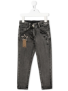 Monnalisa Stretch Cotton Denim Jeans W/ Patch In Grey