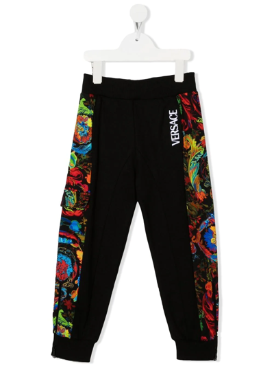 Versace Kids' Barocco-print Track Pants In Black