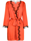 Gilda & Pearl Lace-trim Tie-fastening Robe In Orange