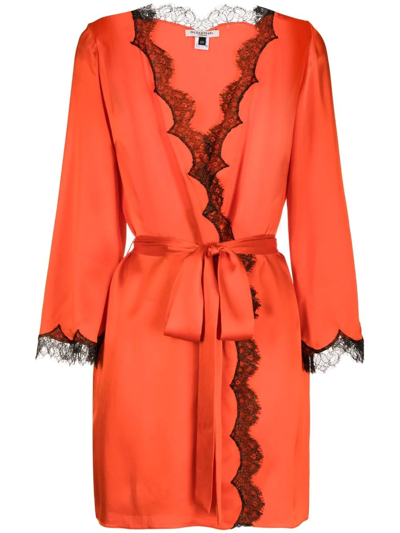 Gilda & Pearl Lace-trim Tie-fastening Robe In Orange