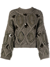 Brunello Cucinelli Cashmere Embellished Cable-knit Sweater In Military