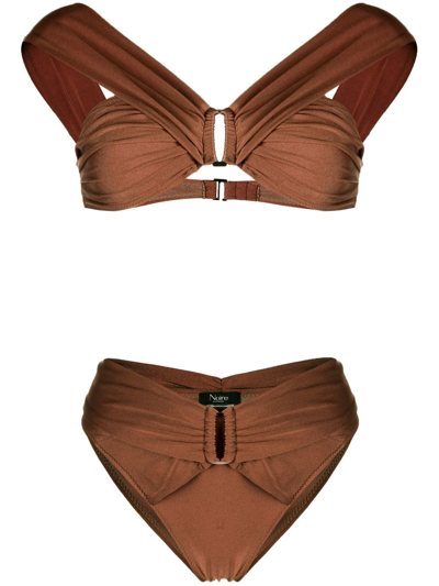 Noire Swimwear 缩褶细节露肩比基尼 In Brown