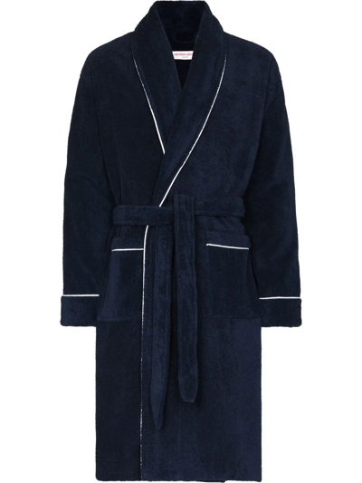 Orlebar Brown Elroy Contrast-trim Cotton Dressing Gown In Blue