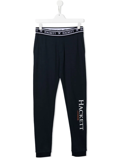 Hackett Teen Logo-print Cotton Trousers In Blue