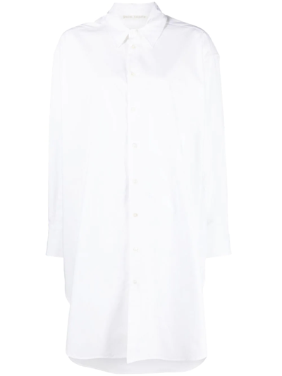 Palm Angels Rhinestone Logo Shirt Dress In White