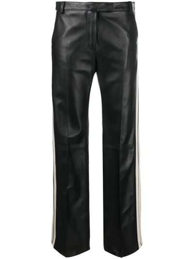 Palm Angels Track Side-stripe Leather Trousers In Black Black