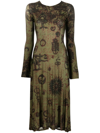 Marine Serre Printed Fluid Viscose Jersey Midi Dress In Green