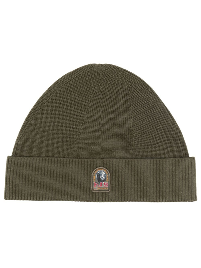 Parajumpers Logo-patch Knitted Merino Beanie In Green