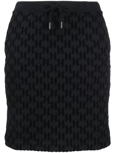 Karl Lagerfeld Monogram-pattern Drawstring Skirt In Black