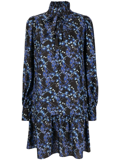 Karl Lagerfeld Orchid-print Silk Dress In Blue