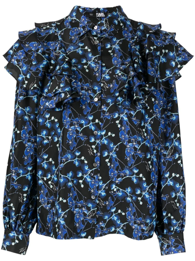 Karl Lagerfeld Orchid Print Silk Shirt In P94