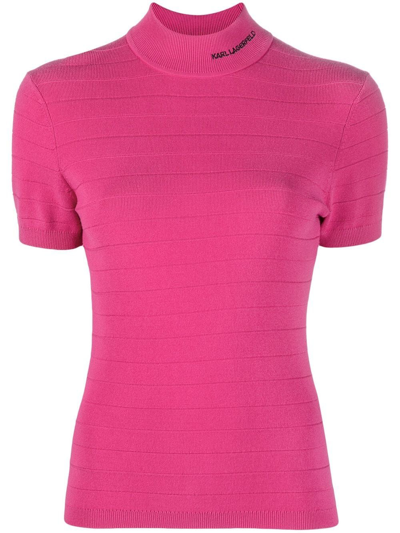 Karl Lagerfeld Mock-neck Short-sleeve Knit Top In Pink