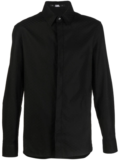 Karl Lagerfeld Organic Cotton Long-sleeve Shirt In Black