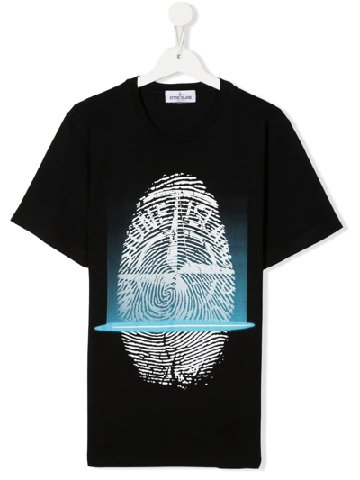 Stone Island Junior Teen Graphic-print Cotton T-shirt In Black
