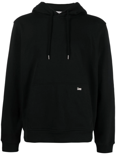 Woolrich Embroidered-logo Fleece Hoodie In Black