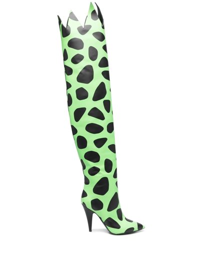Moschino Animal-print 105mm Boots In Green