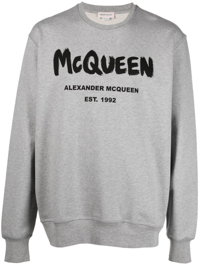 Alexander Mcqueen Graffiti-print Crew-neck Sweatshirt In Grey