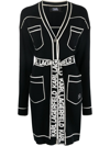 Karl Lagerfeld Cotton And Wool Blend Long Cardigan In Black
