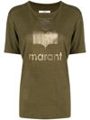 Isabel Marant Étoile Zewel Metallic-logo T-shirt In Khaki,multi